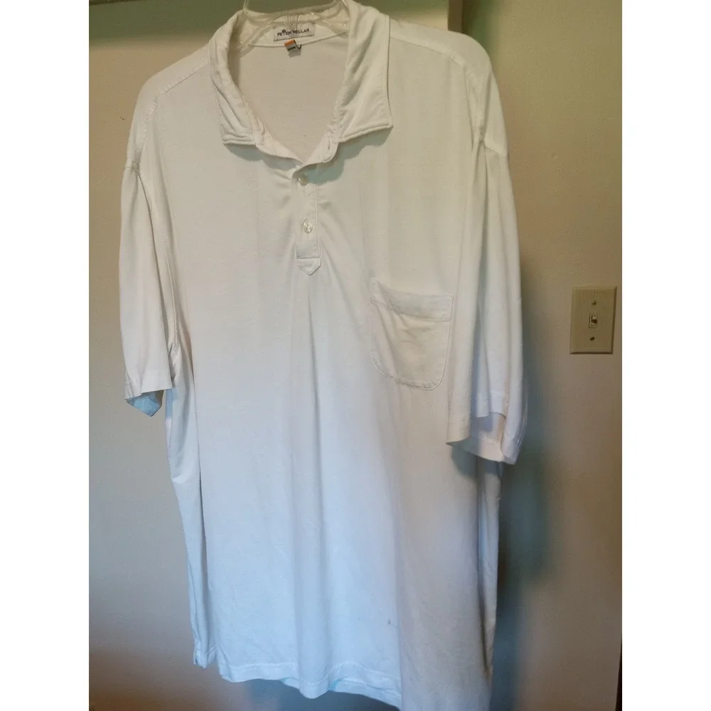 Peter Millar Mens XXL White Pima Cotton Blend Short Sleeve Pocket Polo MS19EK78S
